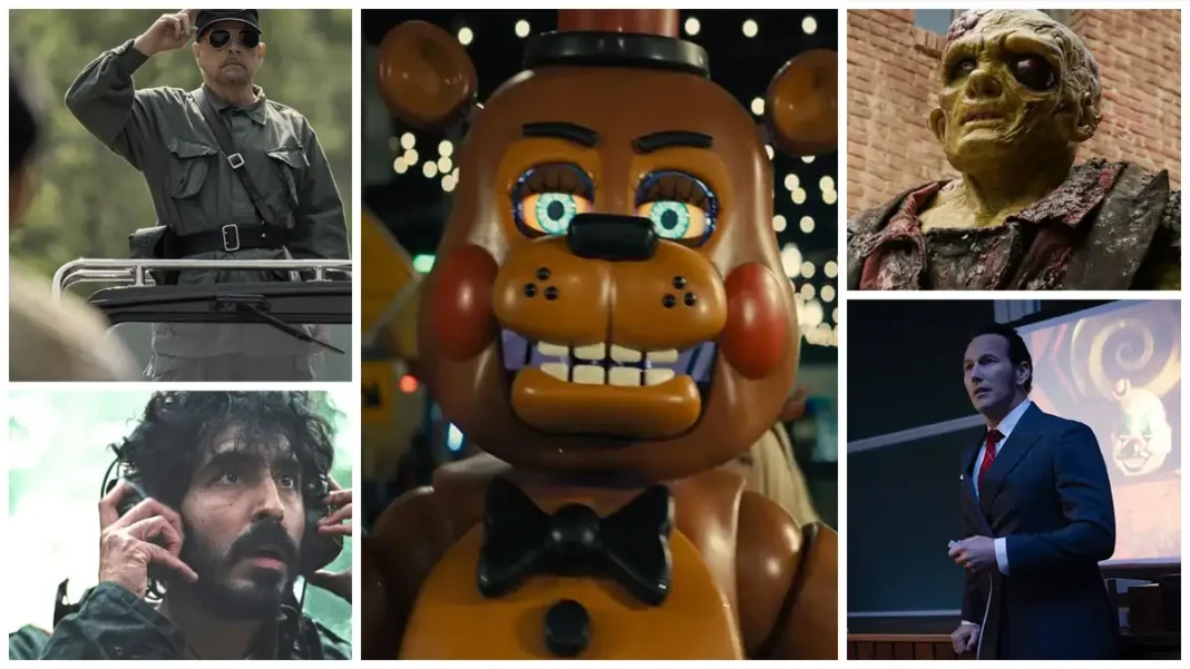 Póster con collage de películas de terror de otoño 2025: El Vengador Tóxico, El Conjuro, Frankenstein.