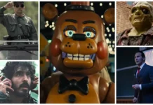 Póster con collage de películas de terror de otoño 2025: El Vengador Tóxico, El Conjuro, Frankenstein.