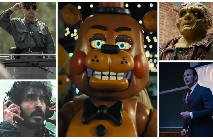 Póster con collage de películas de terror de otoño 2025: El Vengador Tóxico, El Conjuro, Frankenstein.